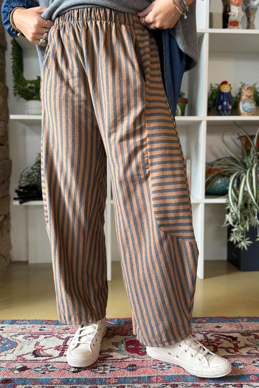 Sunday Morning 7/8 Barrel Pant Grey & Camel